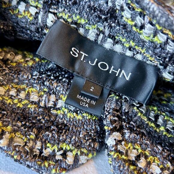 ST. JOHN Black Grey Silver Yellow Green Metallic Buttons Blazer Jacket 2 USA - Picture 12 of 12